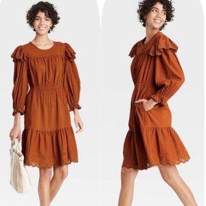 ❤️🌻Texas Hodem =🎼 Rust Ruffle, Eyelet Long Sleeve XX~Large, Dress🪻💐